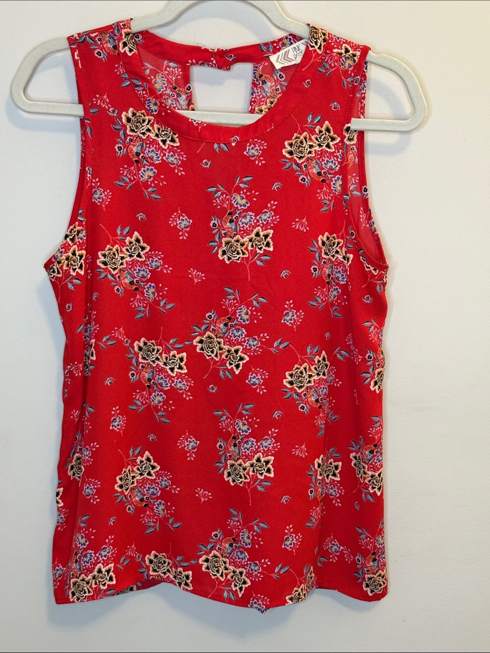 Pink Rose Red Floral Sleeveless Tank - Size M
